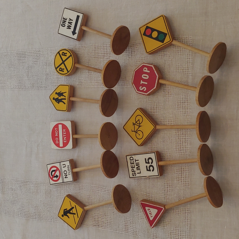 Vintage Wood Toy Road Sign Set